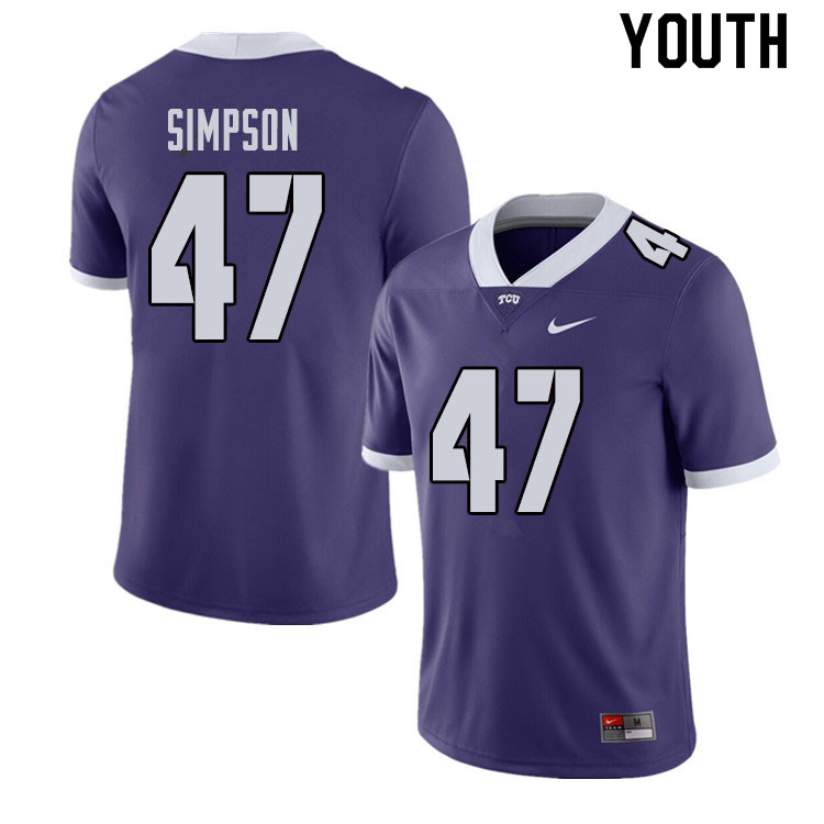 Youth #47 Jacoby Simpson TCU Horned Frogs College Football Jerseys Sale-Purple